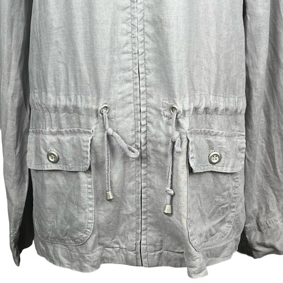 Linen‎ Coat Womens Large Gray Hooded Jacket Lightweight Drawstring Casual Coat - Picture 3 of 7